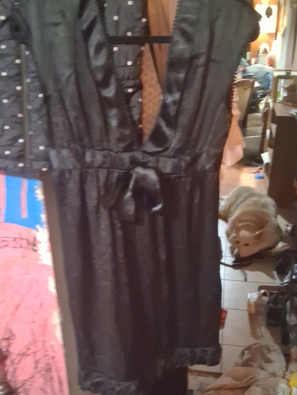 See by Chloé Black Satin Backless V-Neck Tie-Waist Dress